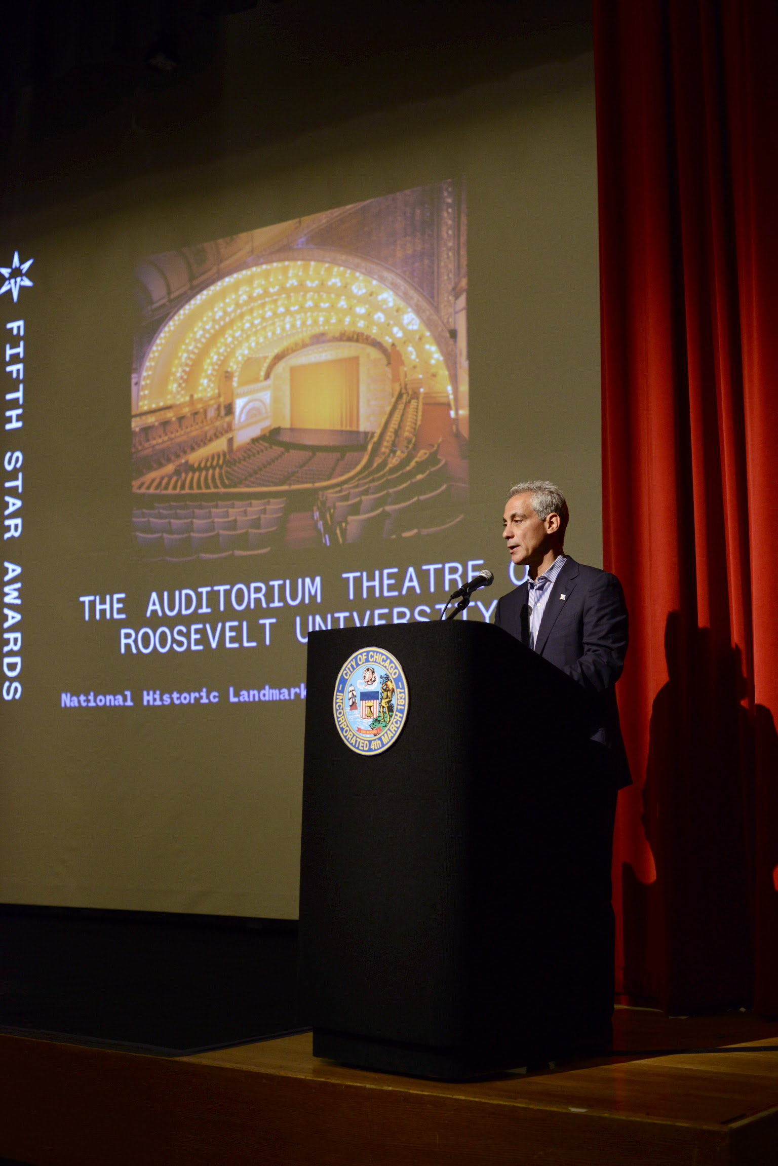 THE AUDITORIUM THEATRE OF ROOSEVELT UNIVERSITY NAMED AS CITY OF CHICAGO’S INAUGURAL FIFTH STAR AWARDS HONOREE 1 The Auditorium Theatre of Roosevelt University, celebrating their 125th Anniversary Season, has been chosen as one of five honorees for the City of Chicago and the Chicago Department of Cultural Affairs and Special Events (DCASE) inaugural Fifth Star Awards, celebrating the city’s creativity through artists, arts advocates and cultural institutions. The free public celebration, also honoring dancer Lou Conte, artist Richard Hunt, Grammy-winning composer, pianist and radio personality Ramsey Lewis and arts advocate Lois Weisberg, will be held on Wednesday, Sept. 17 at 7:00 pm at the Jay Pritzker Pavilion in Millennium Park (201 E. Randolph St.) and will feature live performances and tributes throughout the evening.
